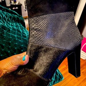 Anne Klein suede and animal hair heed boots